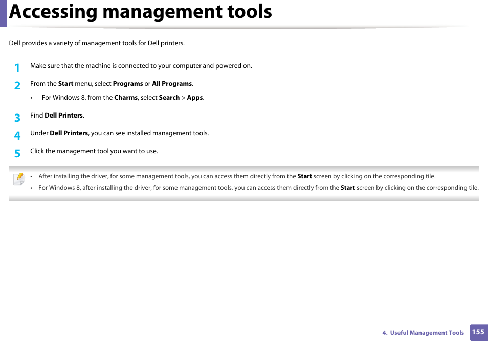 Accessing management tools | Dell B1163 Multifunction Mono Laser Printer User Manual | Page 155 / 204
