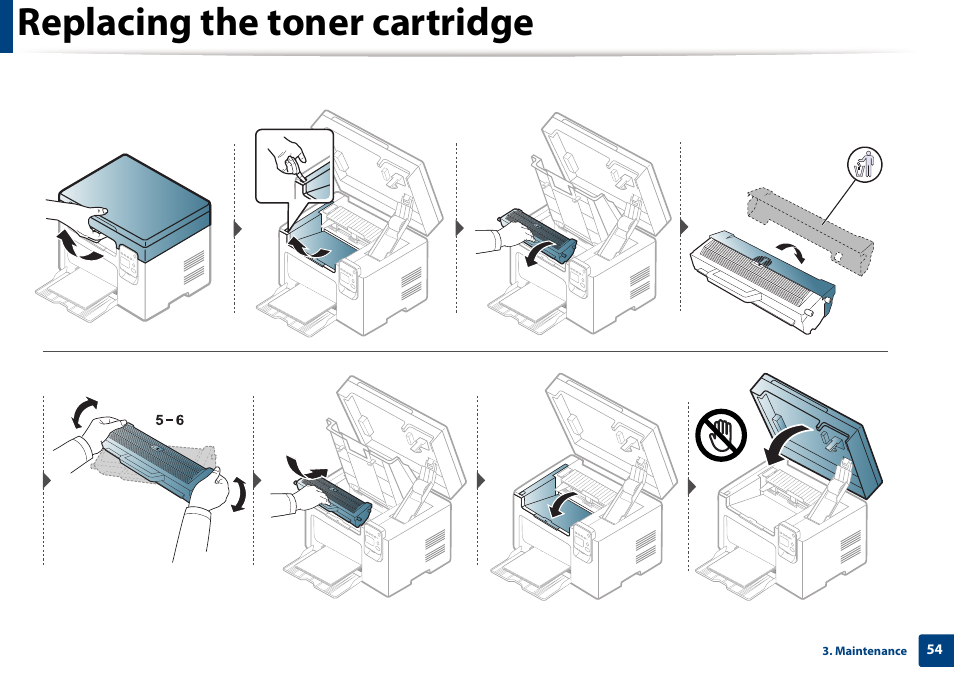 Replacing the toner cartridge | Dell B1163 Multifunction Mono Laser Printer User Manual | Page 54 / 204