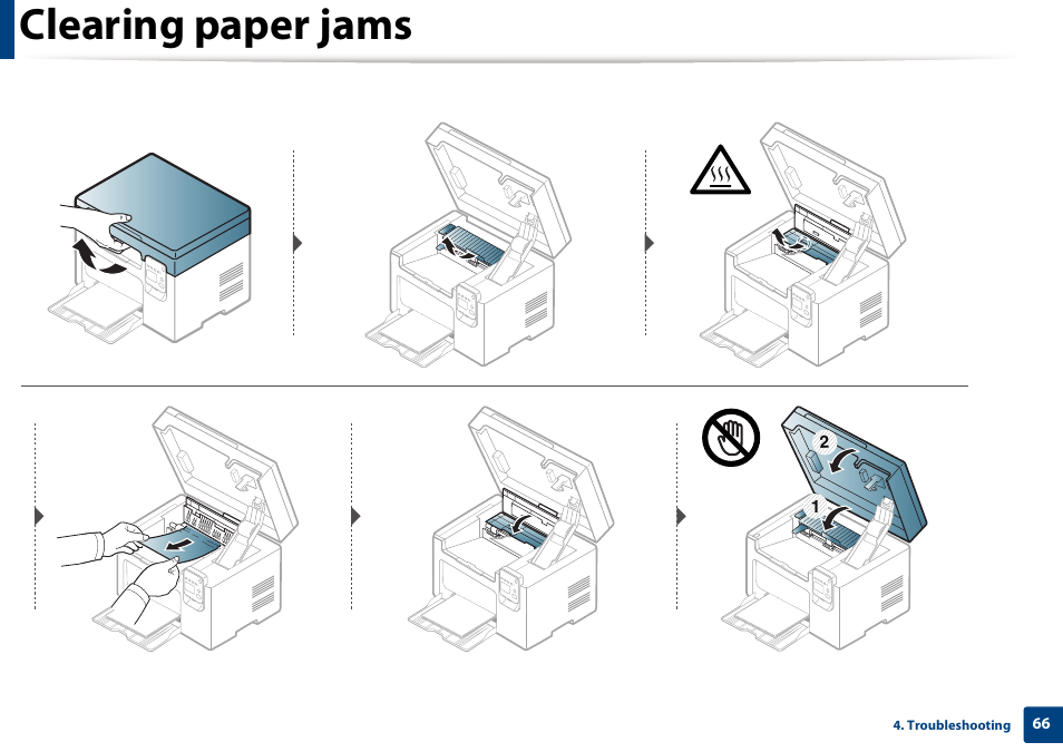Clearing paper jams | Dell B1163 Multifunction Mono Laser Printer User Manual | Page 66 / 204