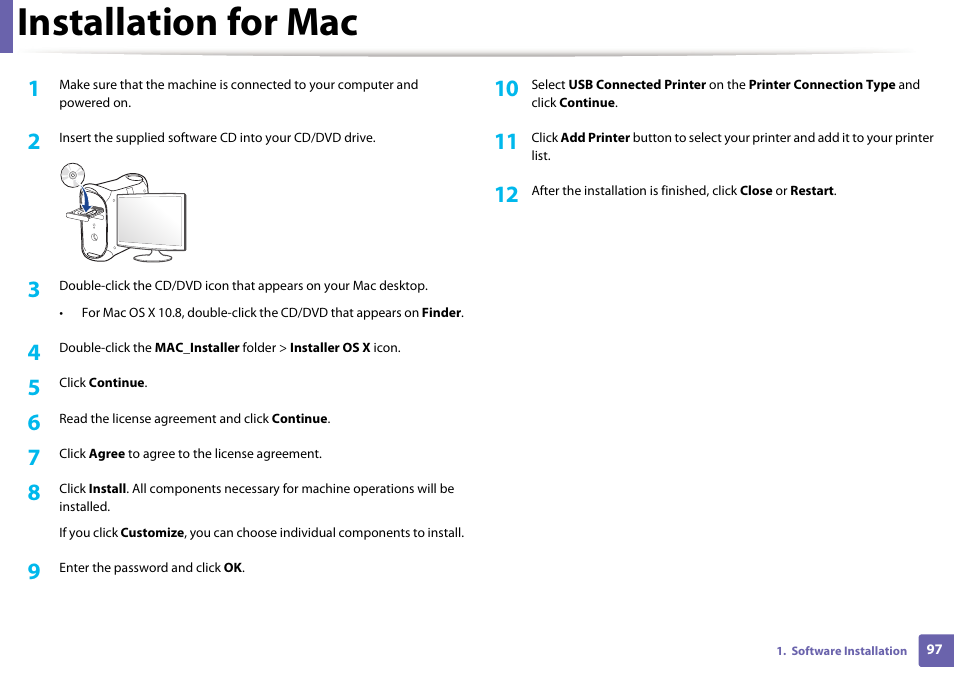 Installation for mac | Dell B1163 Multifunction Mono Laser Printer User Manual | Page 97 / 204
