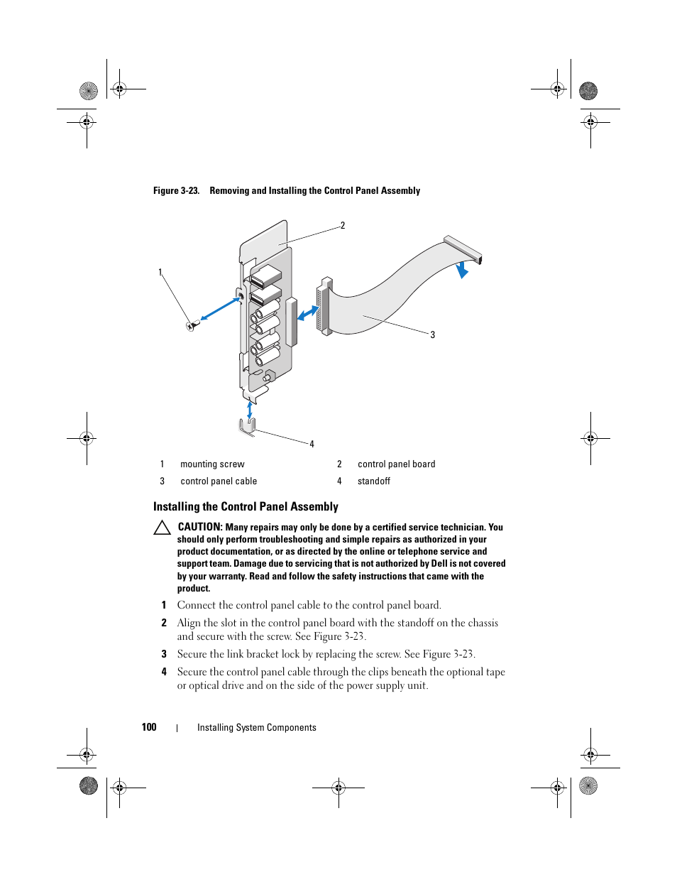 Installing the control panel assembly | Dell PowerEdge T110 User Manual | Page 100 / 144