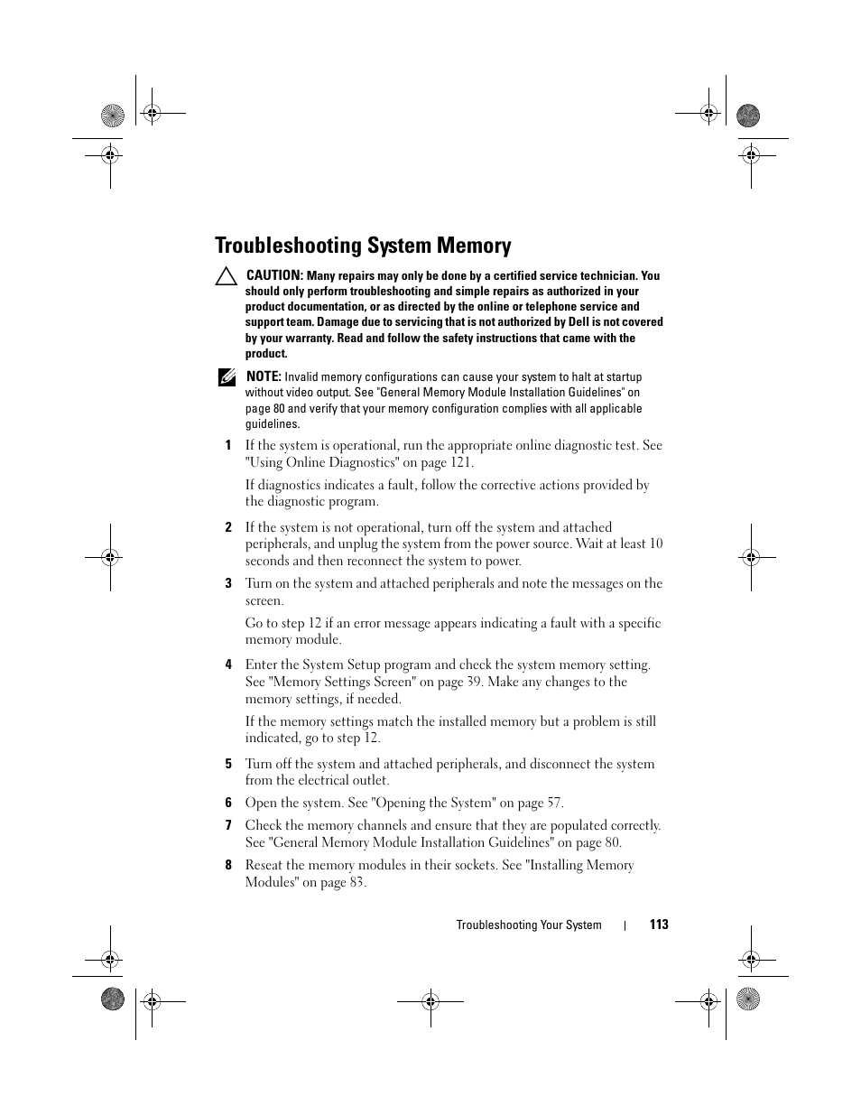 Troubleshooting system memory | Dell PowerEdge T110 User Manual | Page 113 / 144