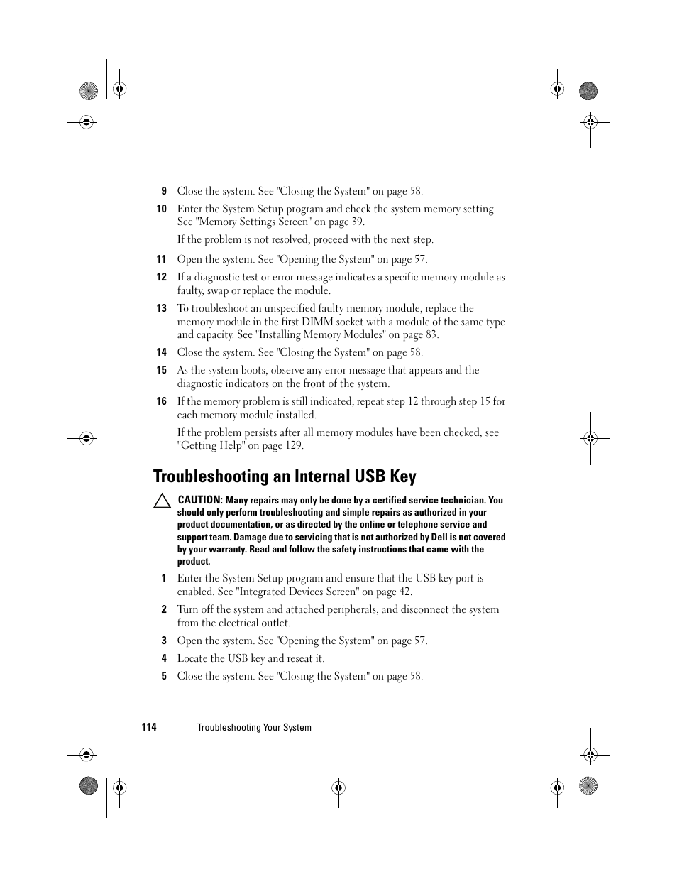 Troubleshooting an internal usb key, Go to step 12 if an error message appear, Indicated, go to step 12 | Dell PowerEdge T110 User Manual | Page 114 / 144