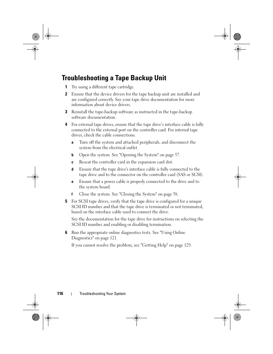 Troubleshooting a tape backup unit | Dell PowerEdge T110 User Manual | Page 116 / 144