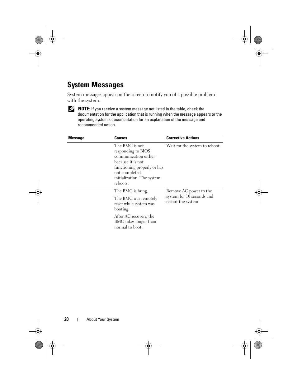 System messages | Dell PowerEdge T110 User Manual | Page 20 / 144