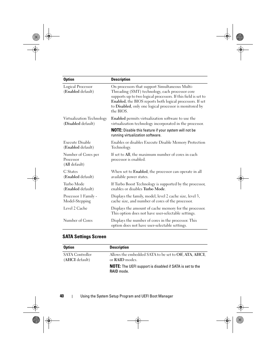 Sata settings screen | Dell PowerEdge T110 User Manual | Page 40 / 144