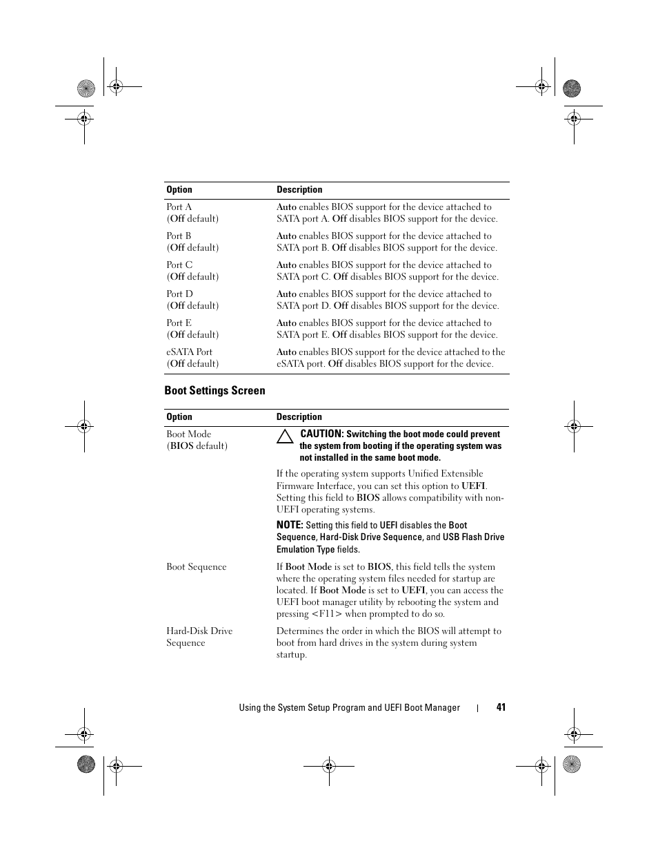 Boot settings screen | Dell PowerEdge T110 User Manual | Page 41 / 144