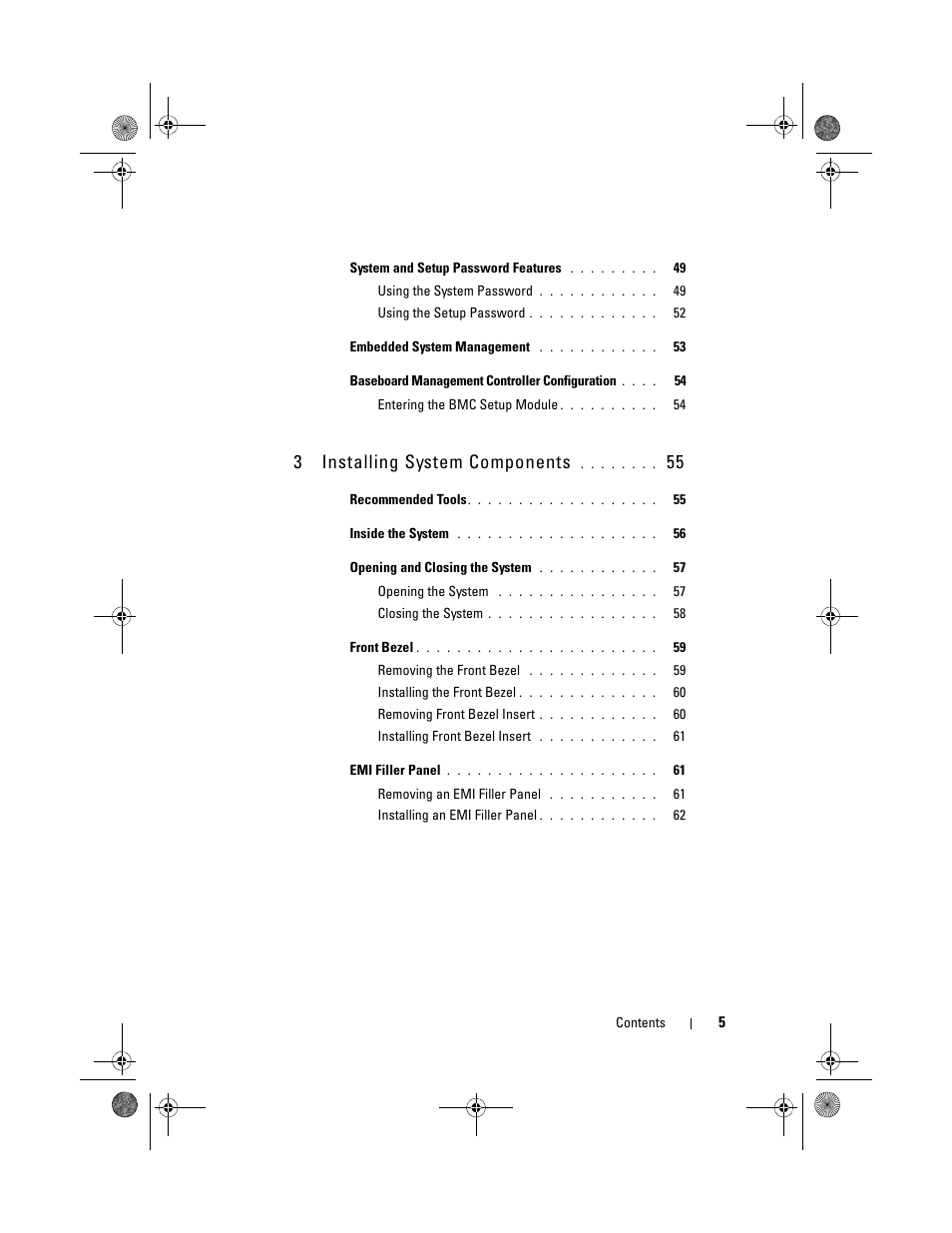 3installing system components | Dell PowerEdge T110 User Manual | Page 5 / 144