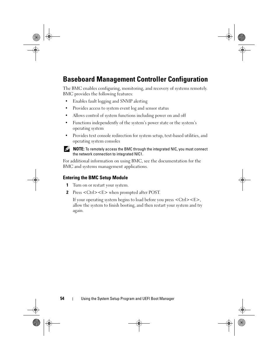 Baseboard management controller configuration, Entering the bmc setup module | Dell PowerEdge T110 User Manual | Page 54 / 144