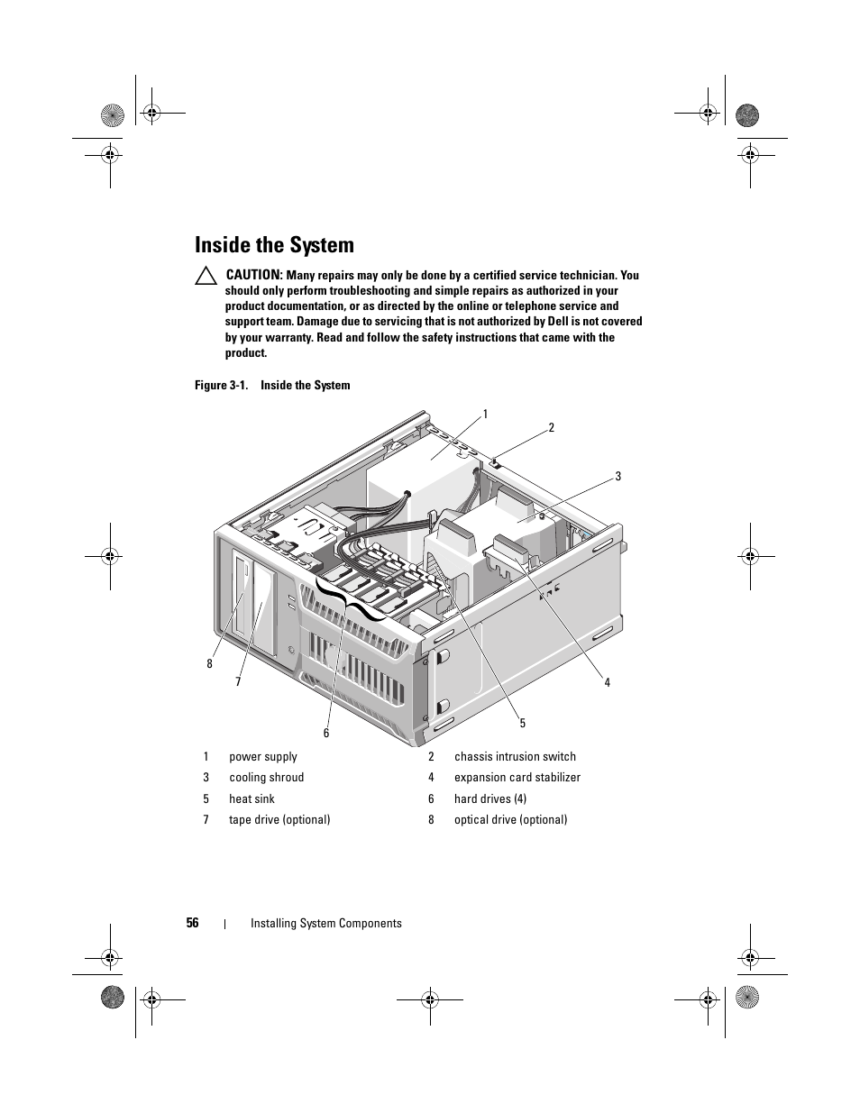Inside the system | Dell PowerEdge T110 User Manual | Page 56 / 144