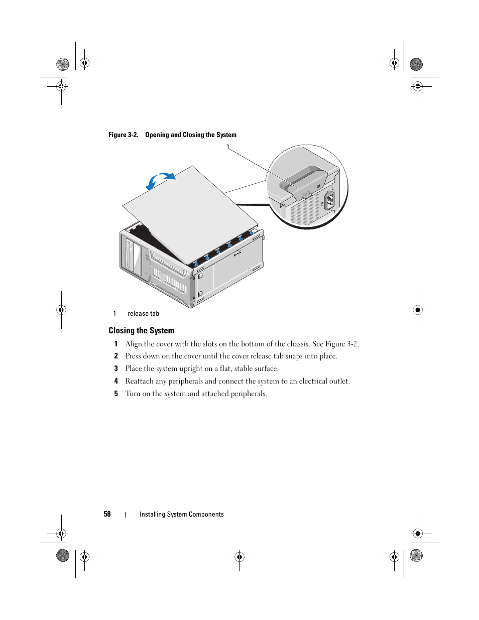 Closing the system | Dell PowerEdge T110 User Manual | Page 58 / 144