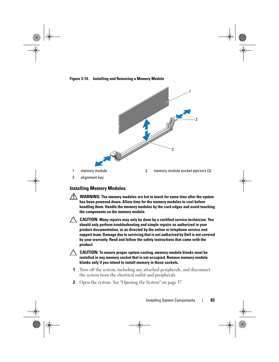 Installing memory modules, Et. see figure 3-14 | Dell PowerEdge T110 User Manual | Page 83 / 144