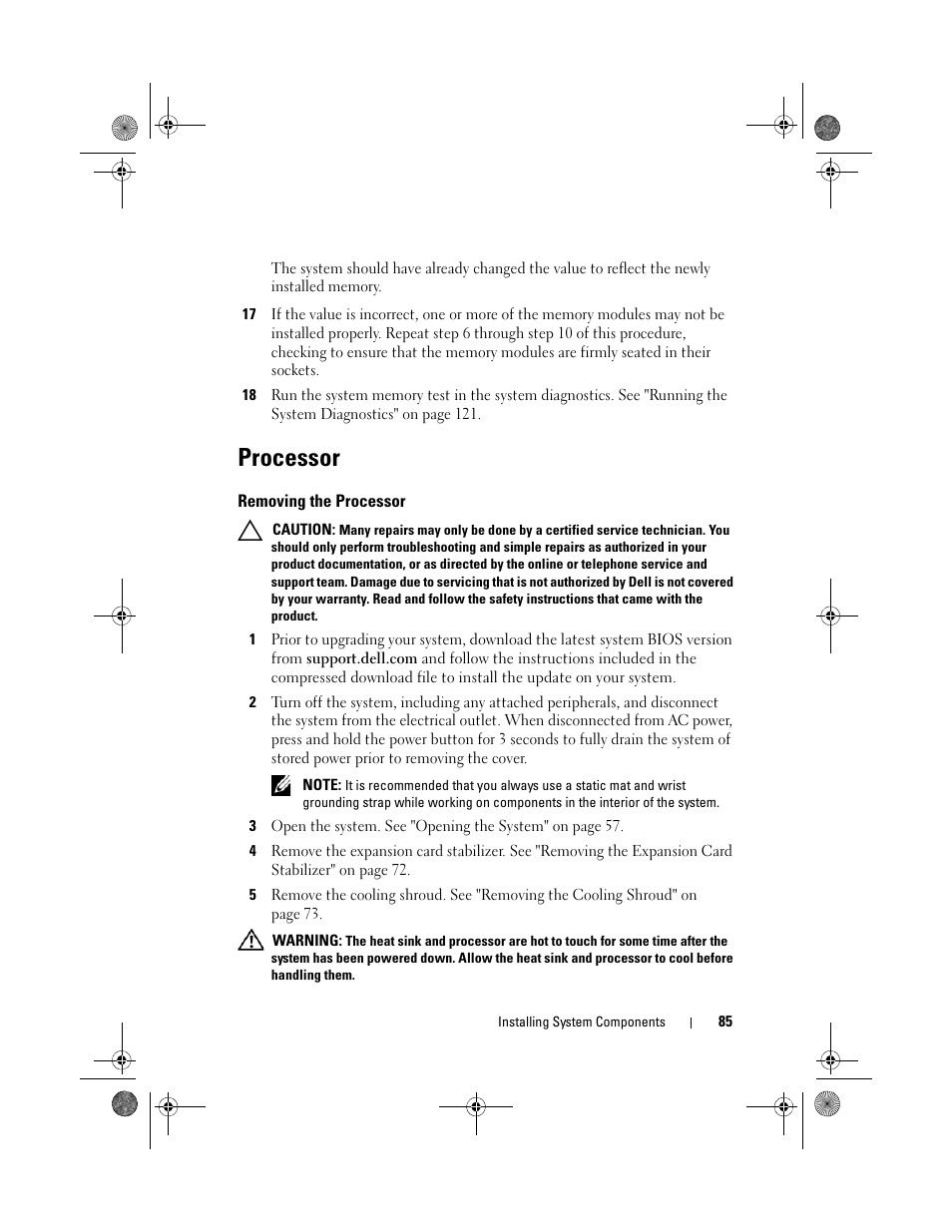 Processor, Removing the processor | Dell PowerEdge T110 User Manual | Page 85 / 144