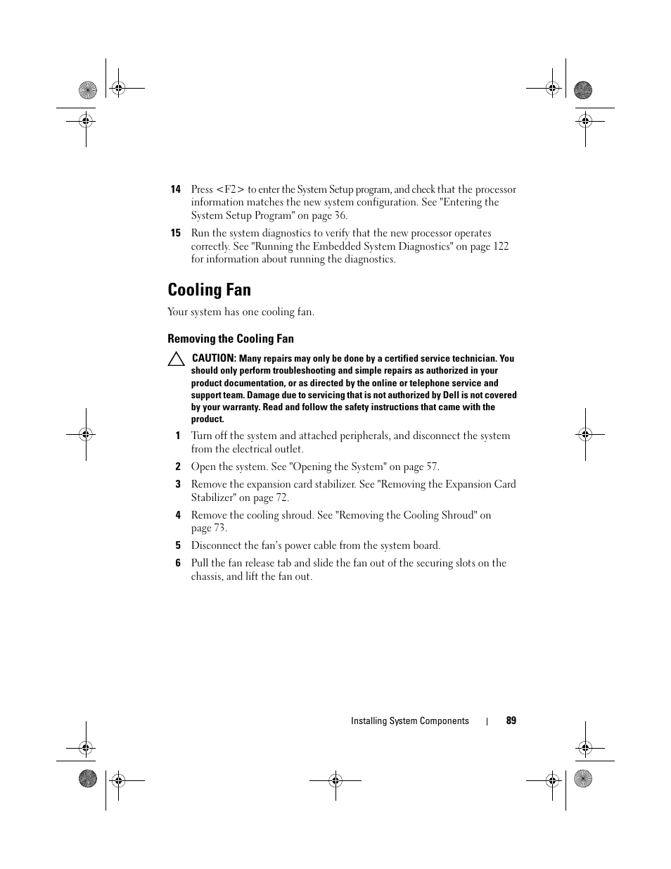 Cooling fan, Removing the cooling fan | Dell PowerEdge T110 User Manual | Page 89 / 144