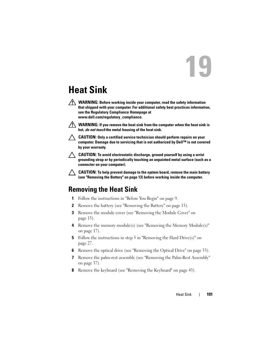 Heat sink, Removing the heat sink | Dell XPS 17 (L701X, Late 2010) User Manual | Page 101 / 134