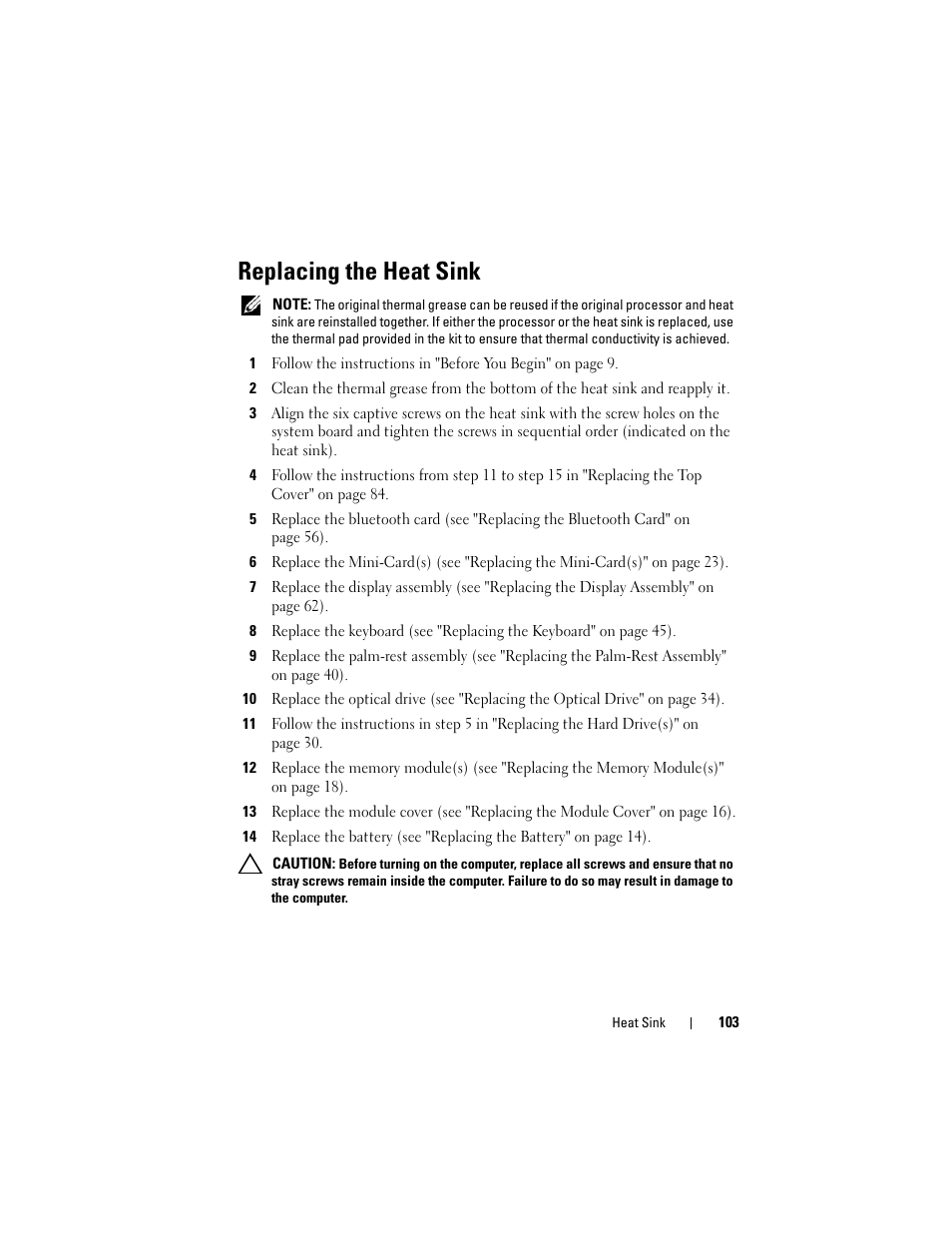 Replacing the heat sink | Dell XPS 17 (L701X, Late 2010) User Manual | Page 103 / 134