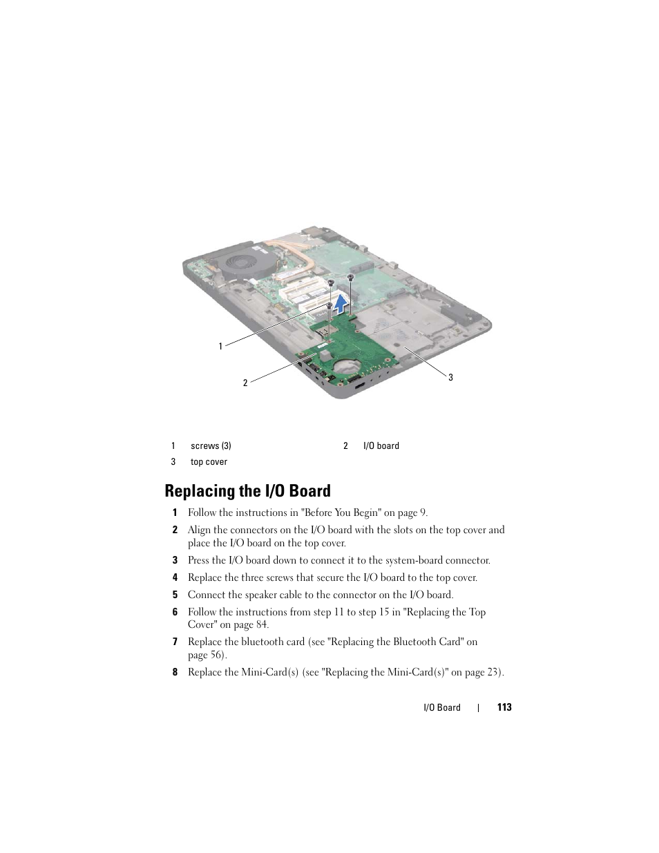 Replacing the i/o board | Dell XPS 17 (L701X, Late 2010) User Manual | Page 113 / 134