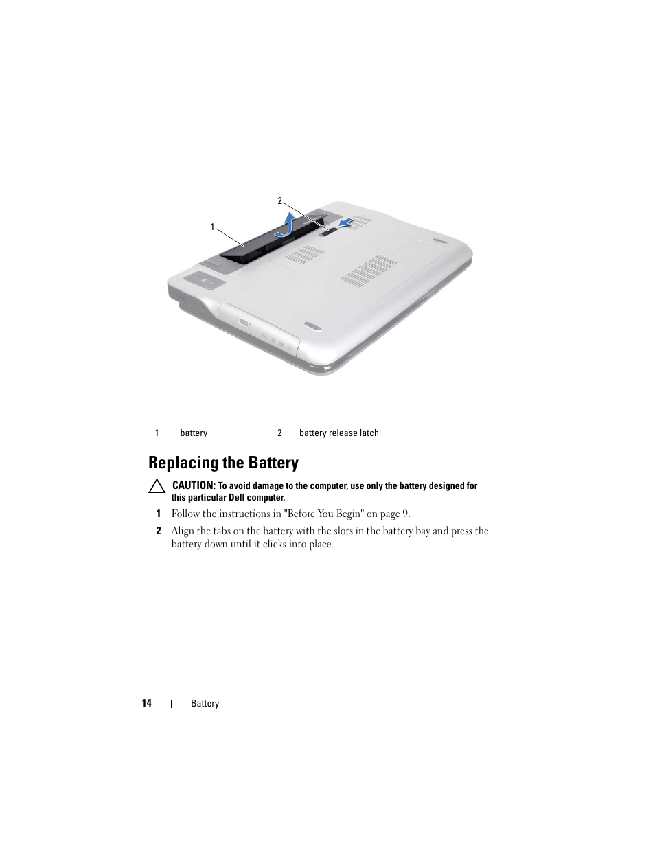 Replacing the battery | Dell XPS 17 (L701X, Late 2010) User Manual | Page 14 / 134