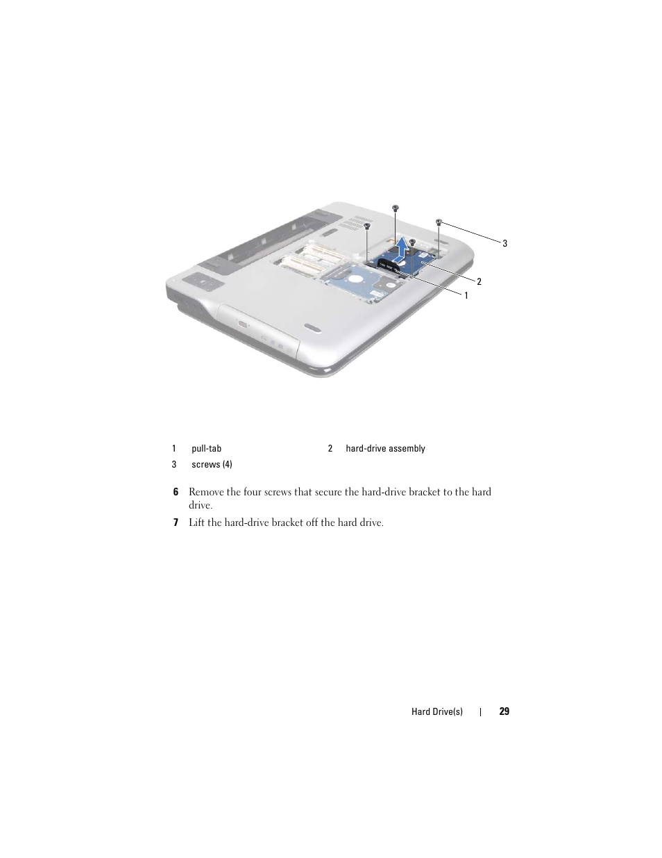 7 lift the hard-drive bracket off the hard drive | Dell XPS 17 (L701X, Late 2010) User Manual | Page 29 / 134