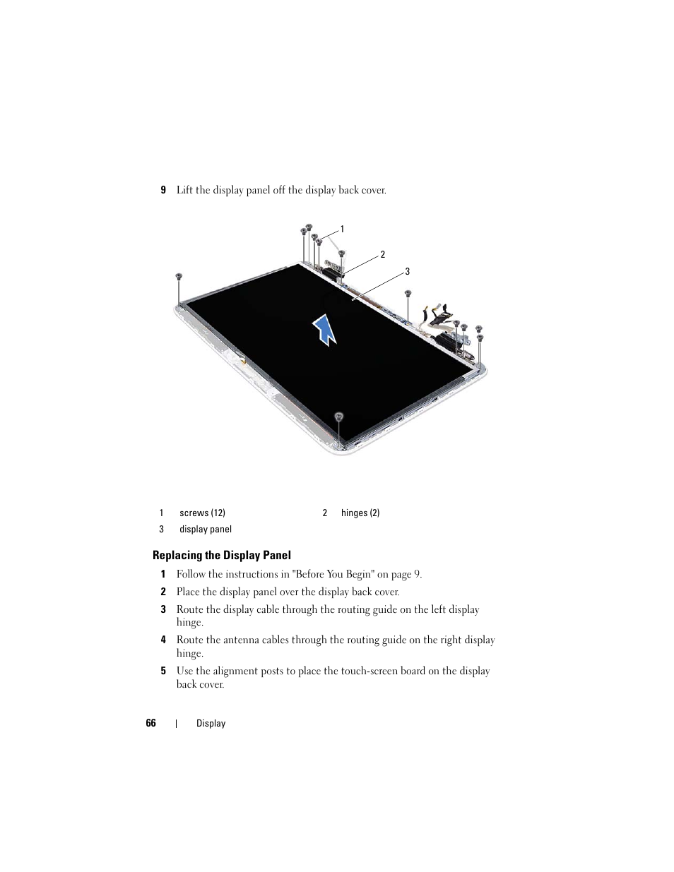 Replacing the display panel | Dell XPS 17 (L701X, Late 2010) User Manual | Page 66 / 134