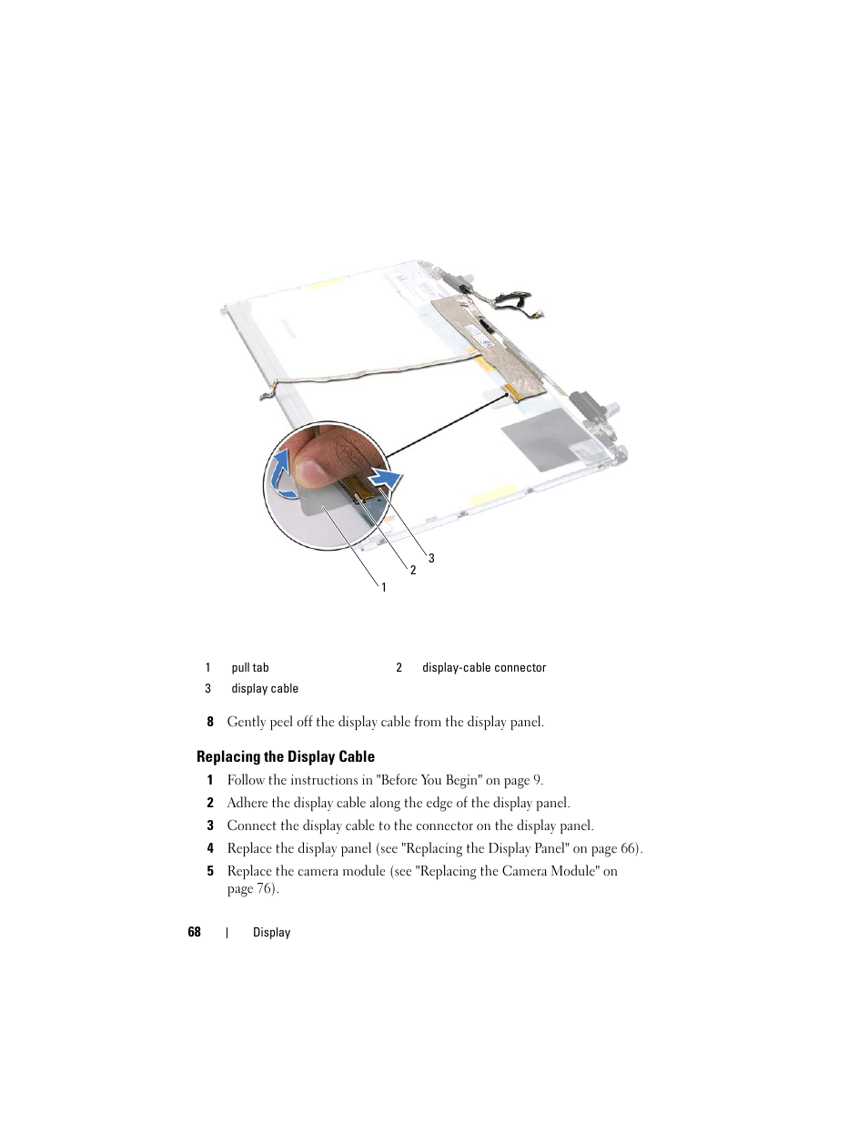 Replacing the display cable | Dell XPS 17 (L701X, Late 2010) User Manual | Page 68 / 134