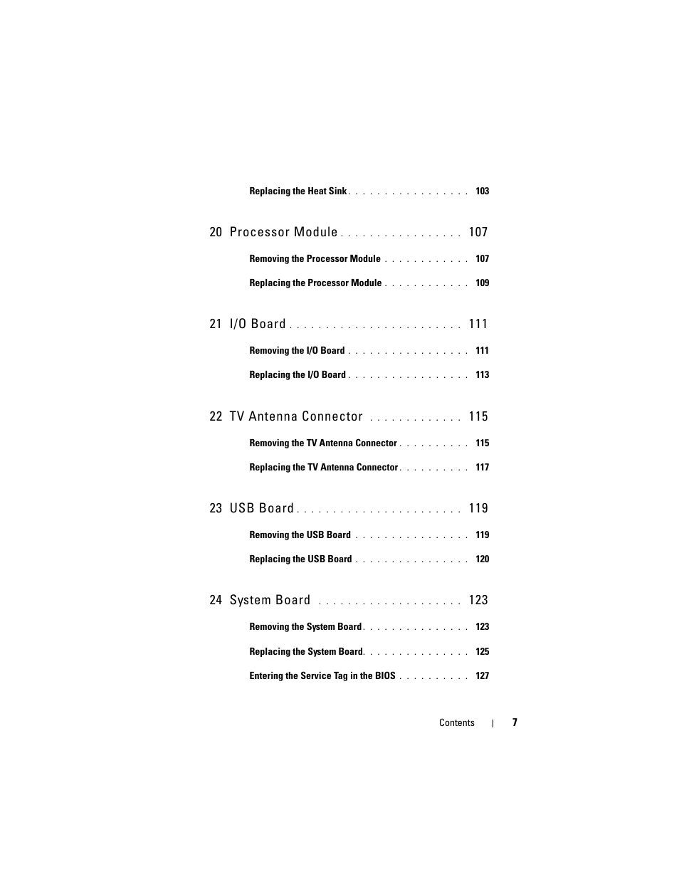 20 processor module, 21 i/o board, 22 tv antenna connector | 23 usb board, 24 system board | Dell XPS 17 (L701X, Late 2010) User Manual | Page 7 / 134