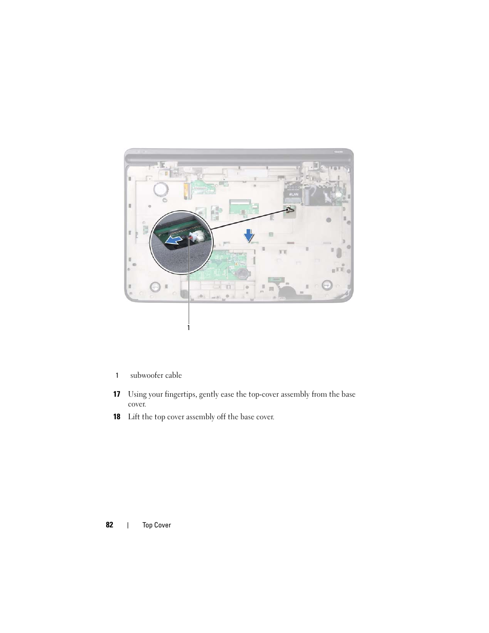 18 lift the top cover assembly off the base cover | Dell XPS 17 (L701X, Late 2010) User Manual | Page 82 / 134