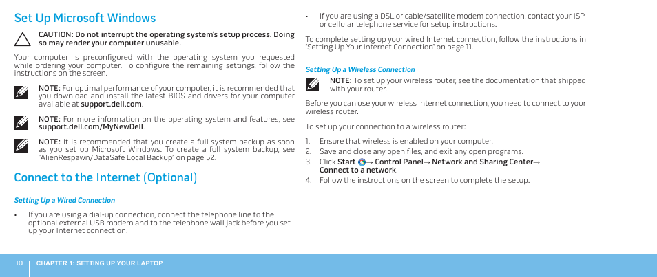 Set up microsoft windows, Connect to the internet (optional) | Dell Alienware M17x R2 (Early 2010) User Manual | Page 10 / 62