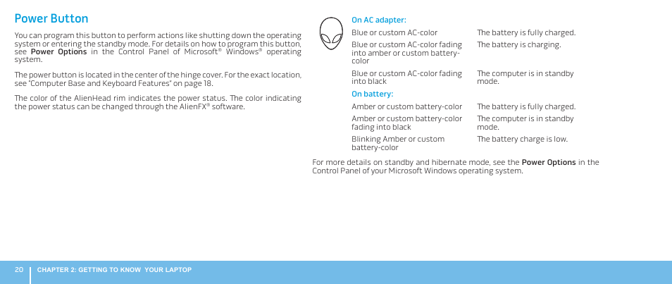 Power button | Dell Alienware M17x R2 (Early 2010) User Manual | Page 20 / 62