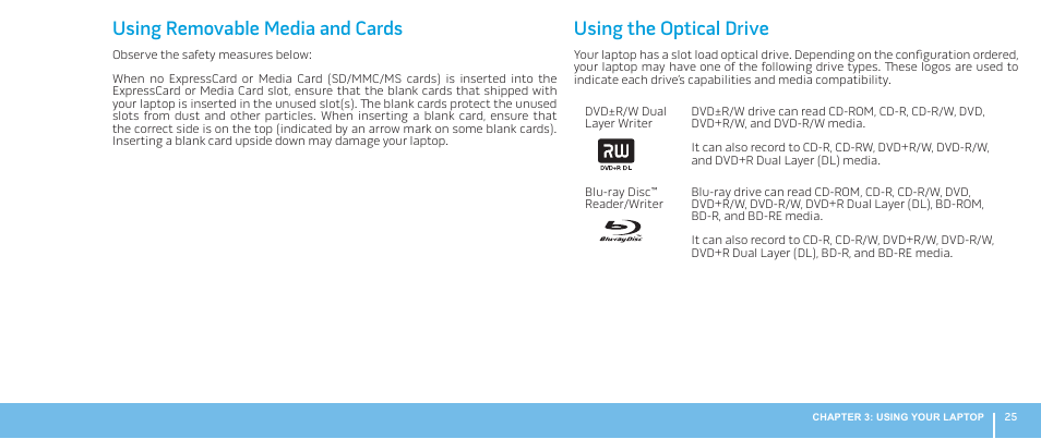 Using removable media and cards, Using the optical drive | Dell Alienware M17x R2 (Early 2010) User Manual | Page 25 / 62