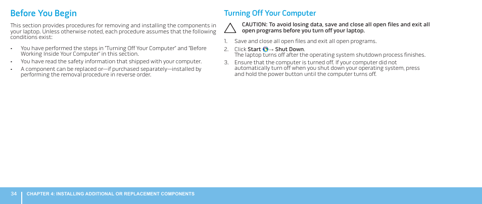 Before you begin, Turning off your computer | Dell Alienware M17x R2 (Early 2010) User Manual | Page 34 / 62