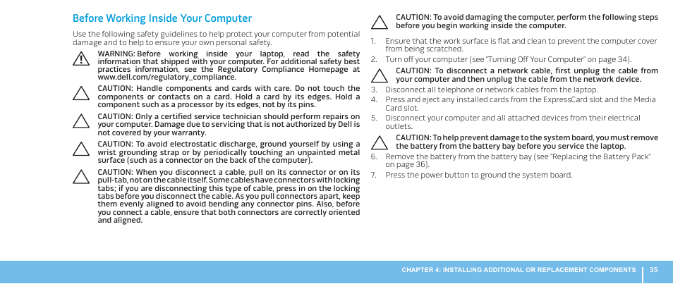 Before working inside your computer | Dell Alienware M17x R2 (Early 2010) User Manual | Page 35 / 62