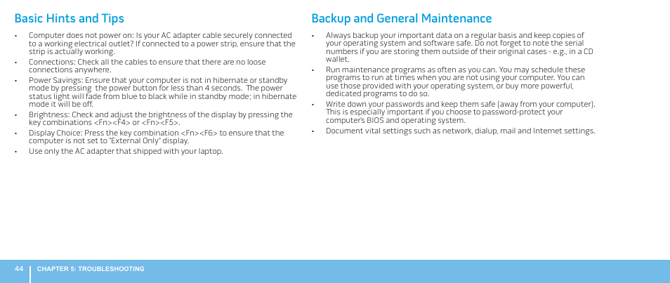 Basic hints and tips, Backup and general maintenance | Dell Alienware M17x R2 (Early 2010) User Manual | Page 44 / 62