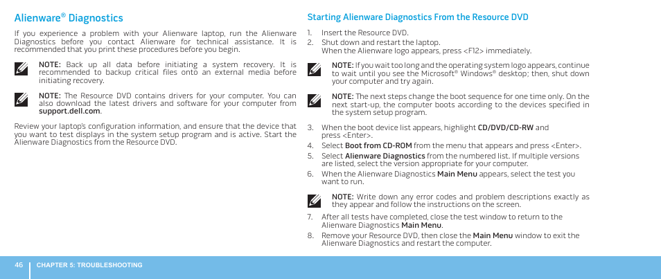 Alienware, Diagnostics | Dell Alienware M17x R2 (Early 2010) User Manual | Page 46 / 62
