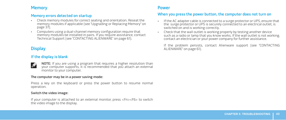 Display, Power | Dell Alienware M17x R2 (Early 2010) User Manual | Page 49 / 62