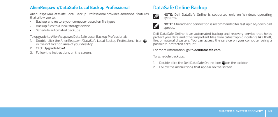 Datasafe online backup, Alienrespawn/datasafe local backup professional | Dell Alienware M17x R2 (Early 2010) User Manual | Page 53 / 62