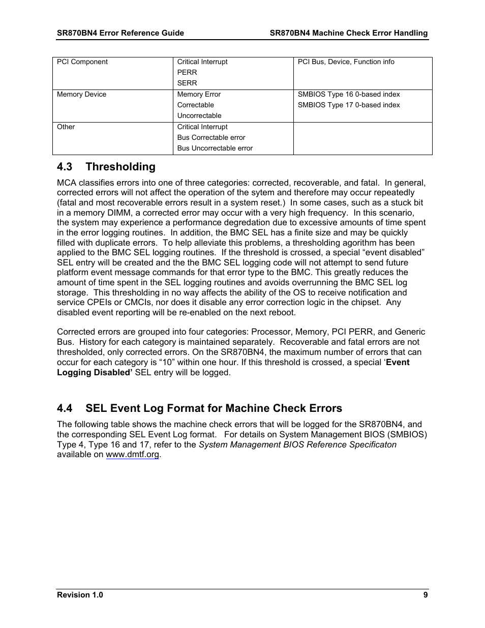 Thresholding, Sel event log format for machine check errors, 3 thresholding | 4 sel event log format for machine check errors | Dell PowerEdge 7250 User Manual | Page 15 / 44