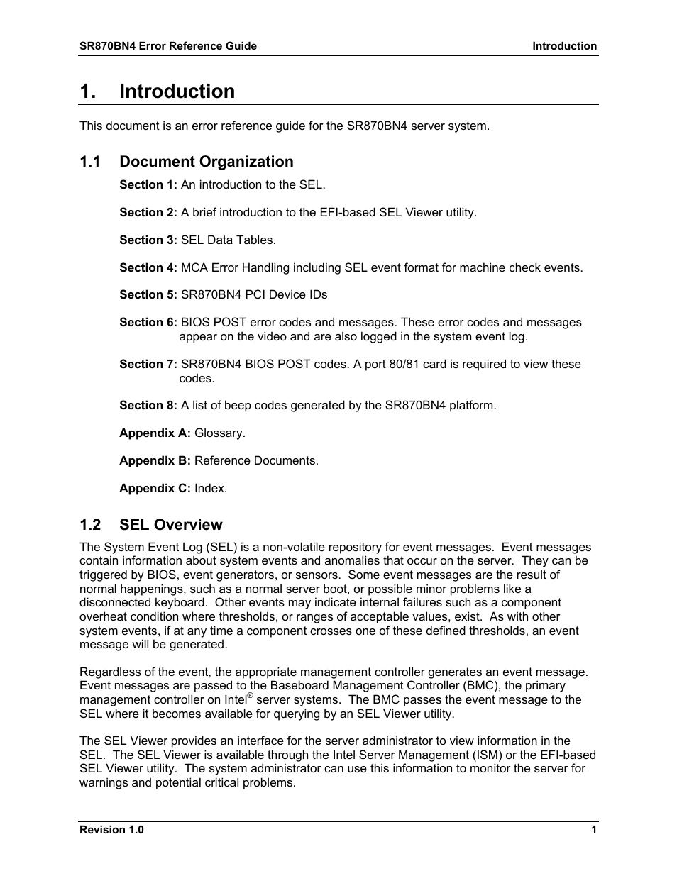 Introduction, Document organization, Sel overview | 1 document organization, 2 sel overview | Dell PowerEdge 7250 User Manual | Page 7 / 44