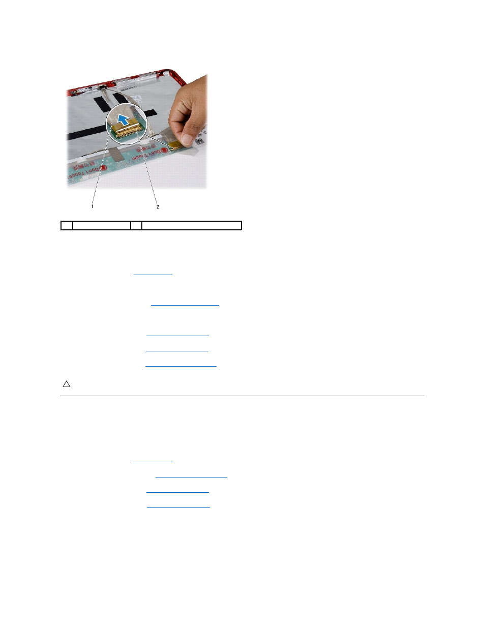 Display hinges, Replacing the display cable, Removing the display hinges | Dell Inspiron 13 (N3010, Mid 2010) User Manual | Page 23 / 48