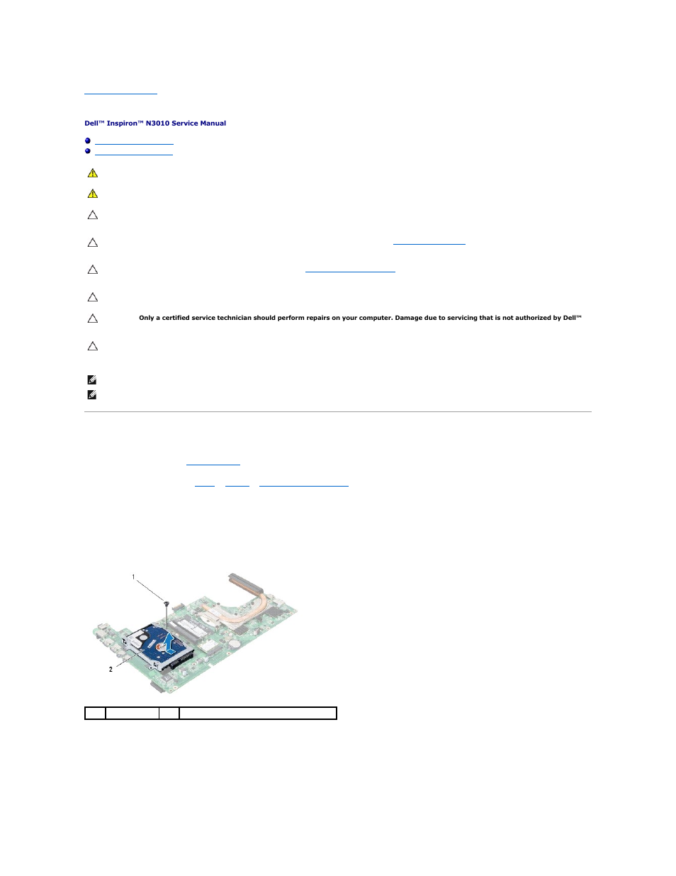 Hard drive, Removing the hard drive | Dell Inspiron 13 (N3010, Mid 2010) User Manual | Page 25 / 48