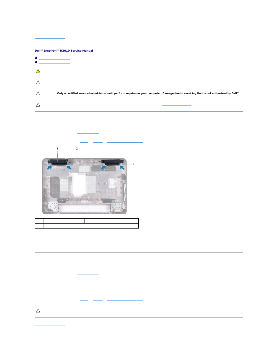 Speakers, Removing the speakers, Replacing the speakers | Dell Inspiron 13 (N3010, Mid 2010) User Manual | Page 41 / 48