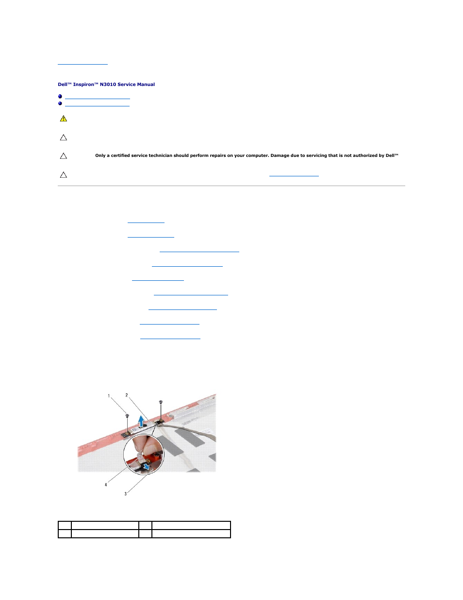 Camera module, Removing the camera module | Dell Inspiron 13 (N3010, Mid 2010) User Manual | Page 9 / 48