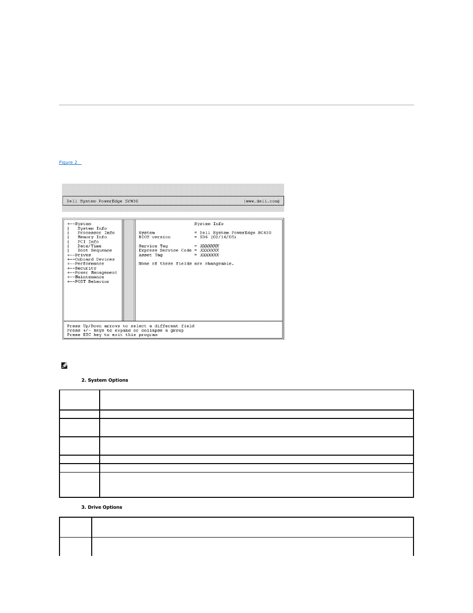 System setup options, Main screen | Dell PowerEdge SC 430 User Manual | Page 10 / 21