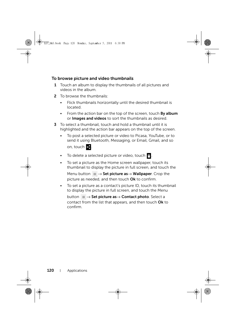 To browse picture and video thumbnails | Dell Mobile Streak 7 User Manual | Page 120 / 142