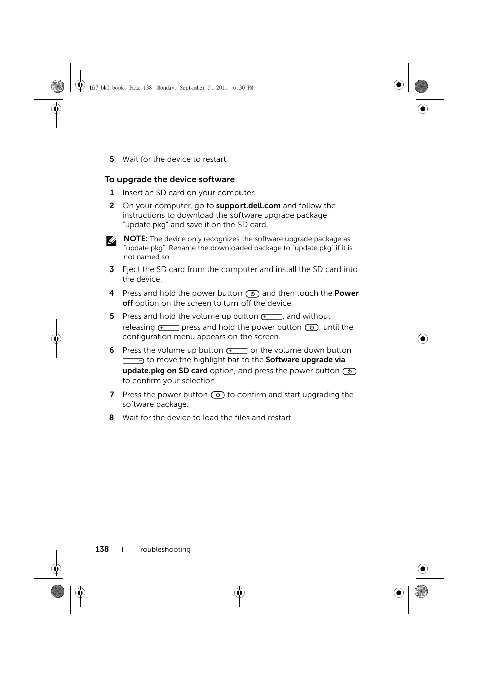 To upgrade the device software | Dell Mobile Streak 7 User Manual | Page 138 / 142