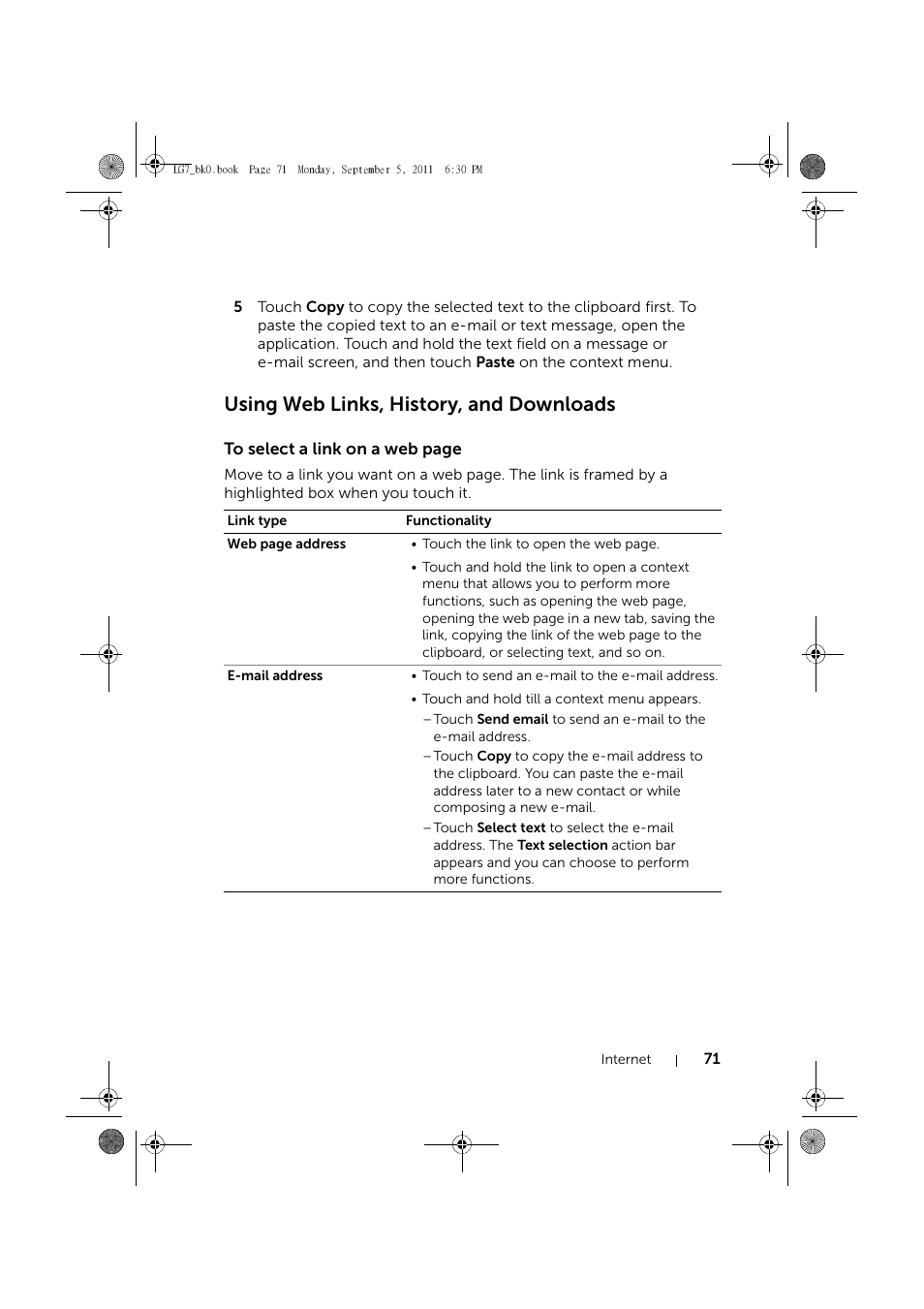 Using web links, history, and downloads | Dell Mobile Streak 7 User Manual | Page 71 / 142