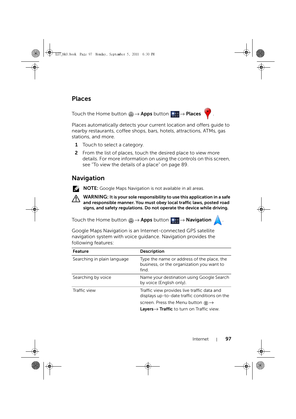 Places, Navigation | Dell Mobile Streak 7 User Manual | Page 97 / 142