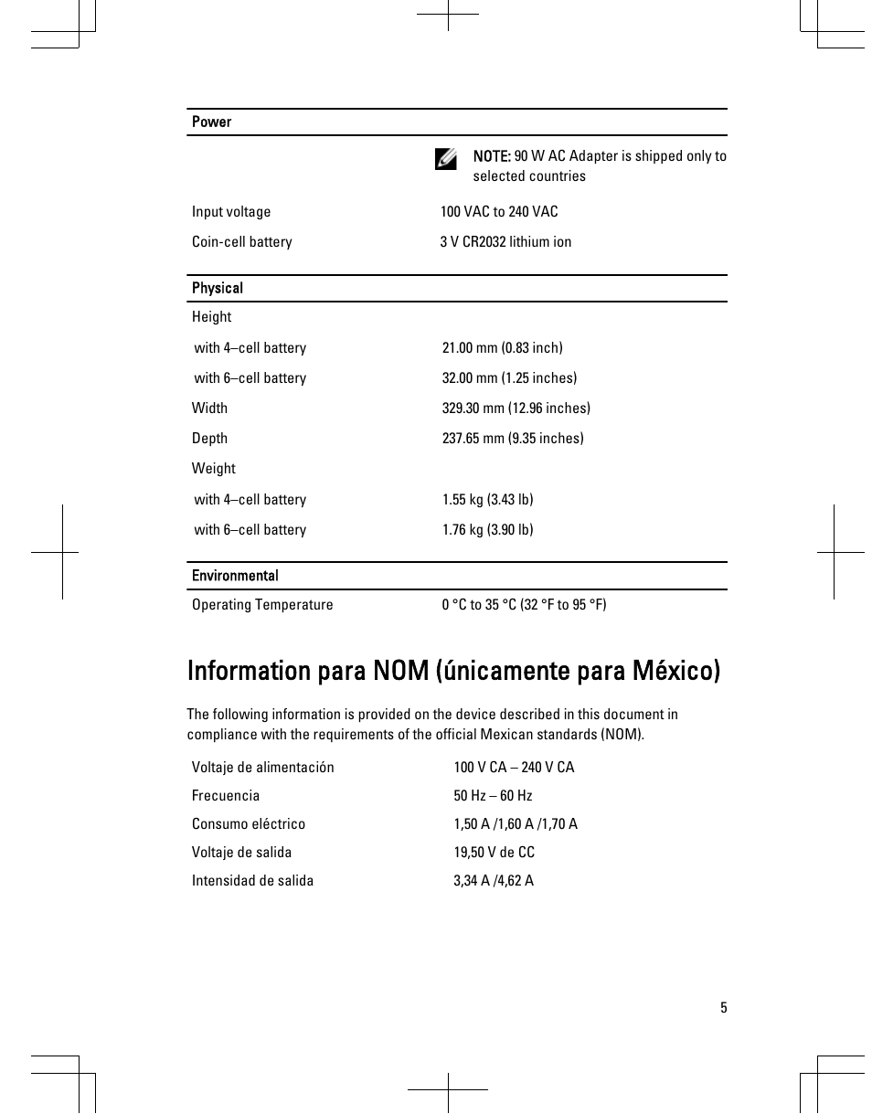 Finding more information and resources, Information para nom (únicamente para méxico) | Dell Latitude 3330 (Early 2013) User Manual | Page 5 / 6