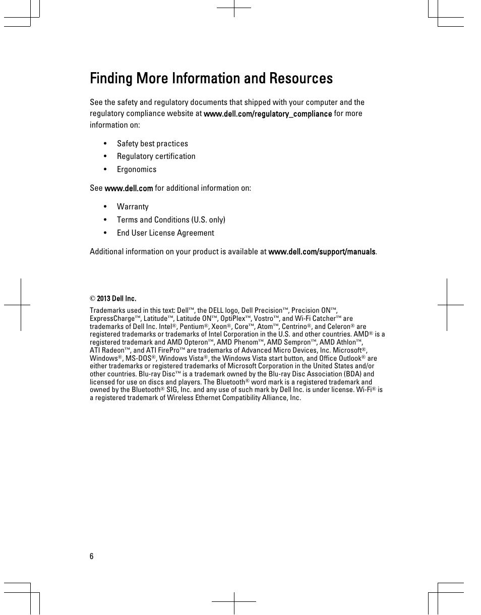 Finding more information and resources | Dell Latitude 3330 (Early 2013) User Manual | Page 6 / 6