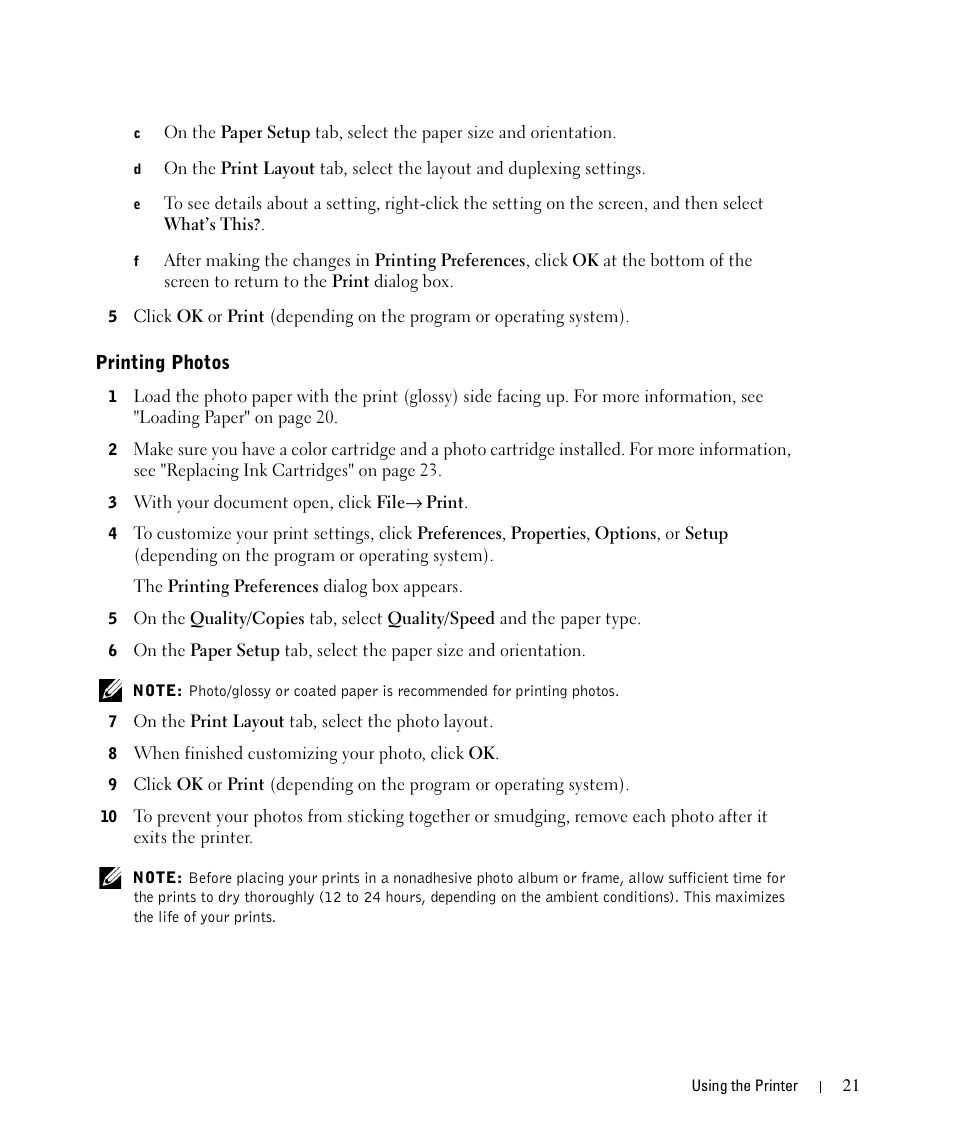 Printing photos | Dell 720 Color Printer User Manual | Page 21 / 76